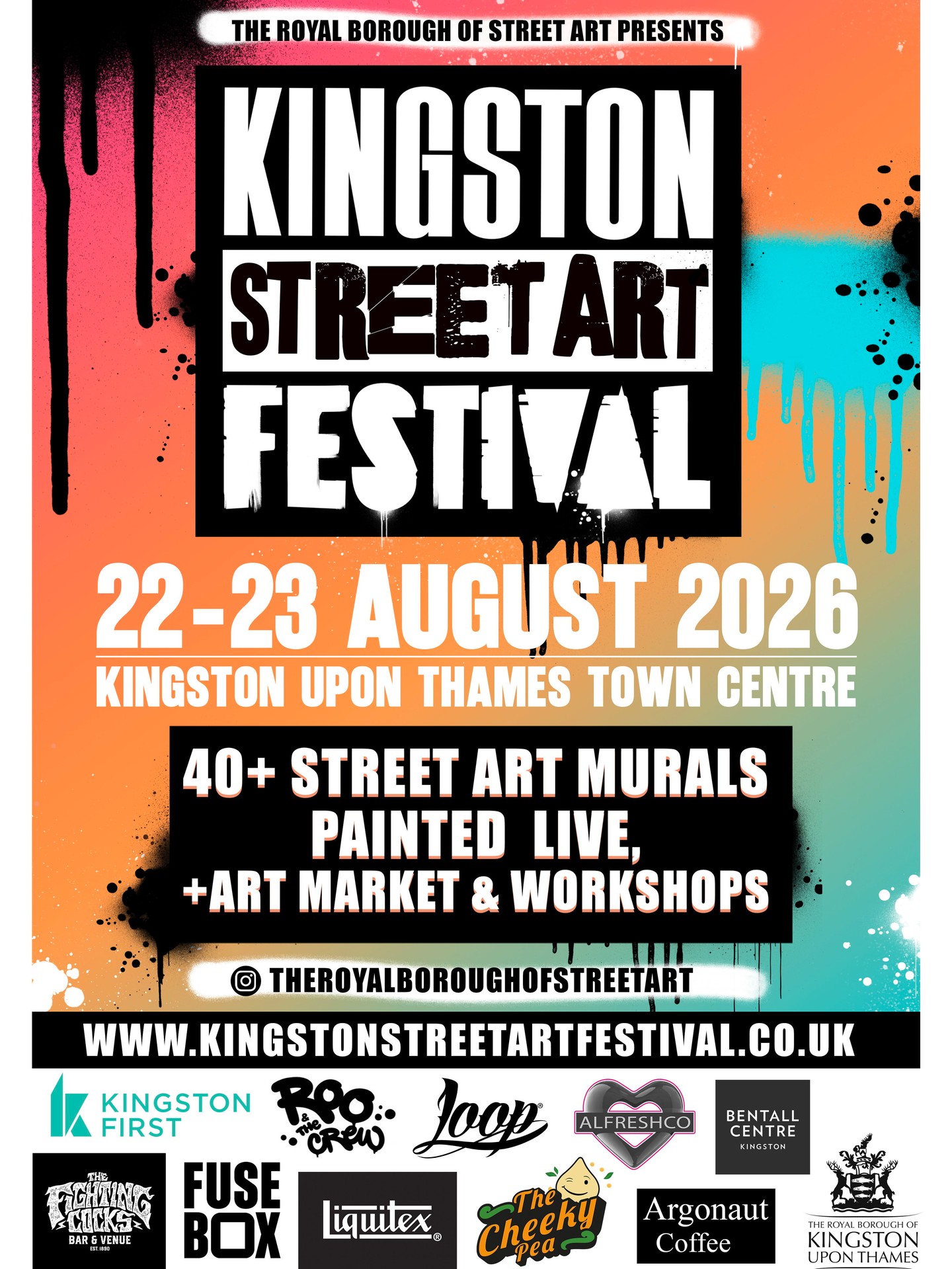 Watch art come to life on 22nd & 23rd August! 🎨

Join us on the Lower Ground Floor by the scenic lifts to see three artists creating live murals as part of the @theroyalboroughofstreetart 

It's FREE to attend, and you can also explore the festival trail featuring 25+ live murals, an art market, and creative workshops across Kingston.

Find out more, link in bio.