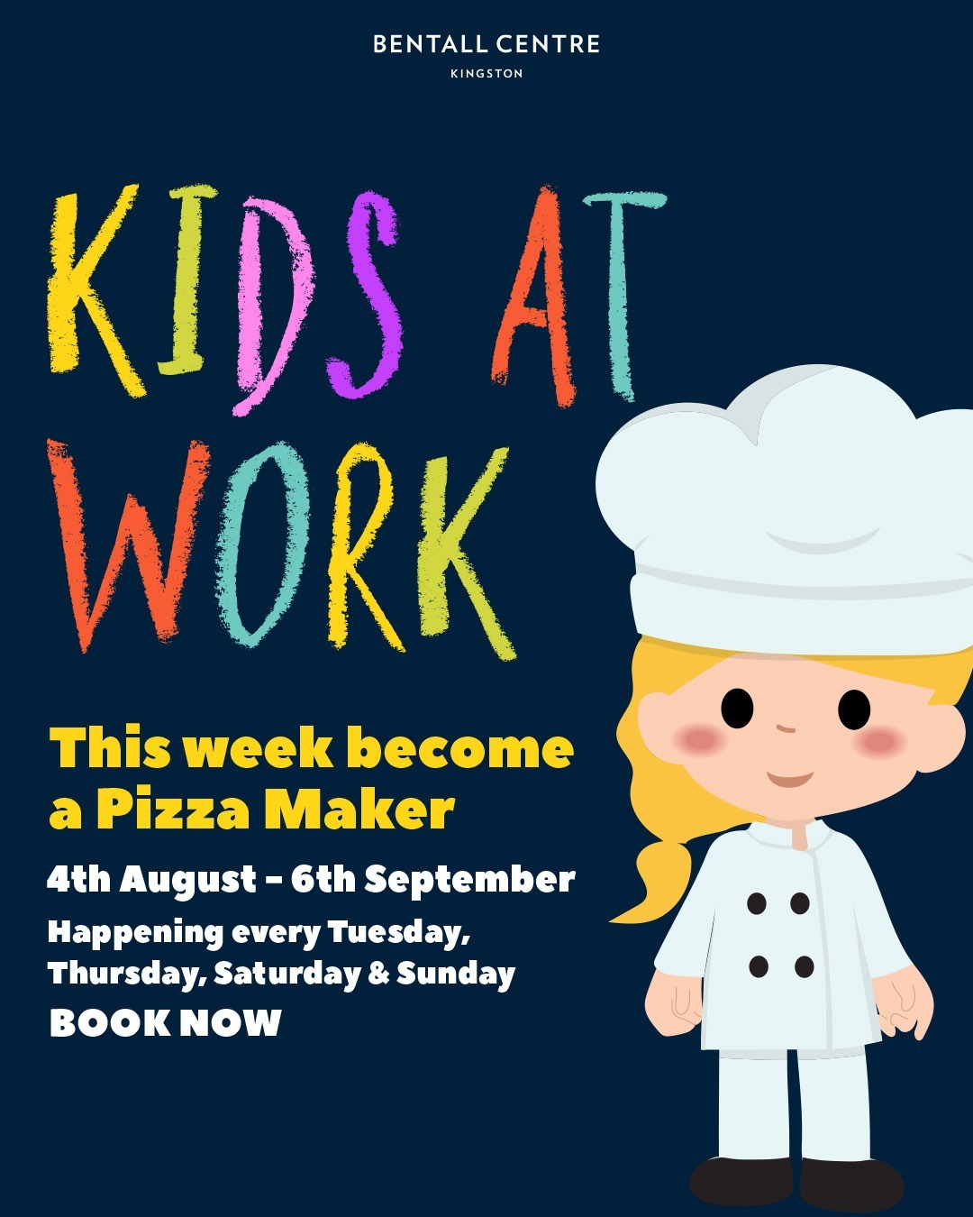 This week at Kids at Work, it’s time to become a Pizza Chef! 👩‍🍳👨‍🍳 🍕 

Get hands-on with pizza-themed activities, taking place this Tuesday, Thursday, Saturday and Sunday.

Plus, explore our other themed zones where children can step into the shoes of a Beautician, Builder, Florist or Police Officer! 💇‍♀️👷‍♂️🌸🚓

Book your place now and let the fun begin! Link in bio.